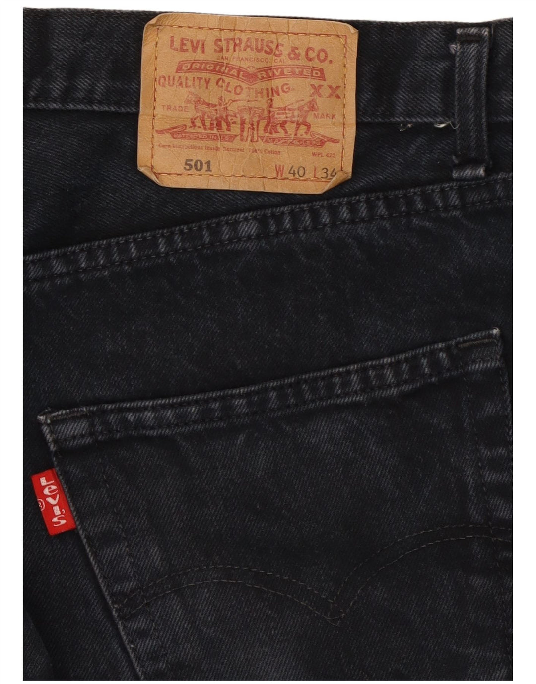 Męskie dżinsy Levi's 501 Straight W40 L26 Czarna bawełna