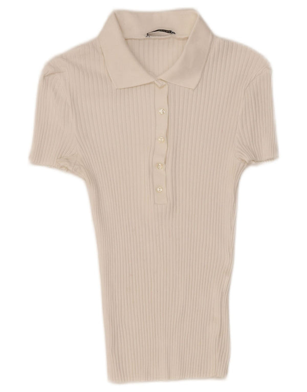Damska koszulka polo z krótkim rękawem Zara Slim Fit UK 12, średnia biel