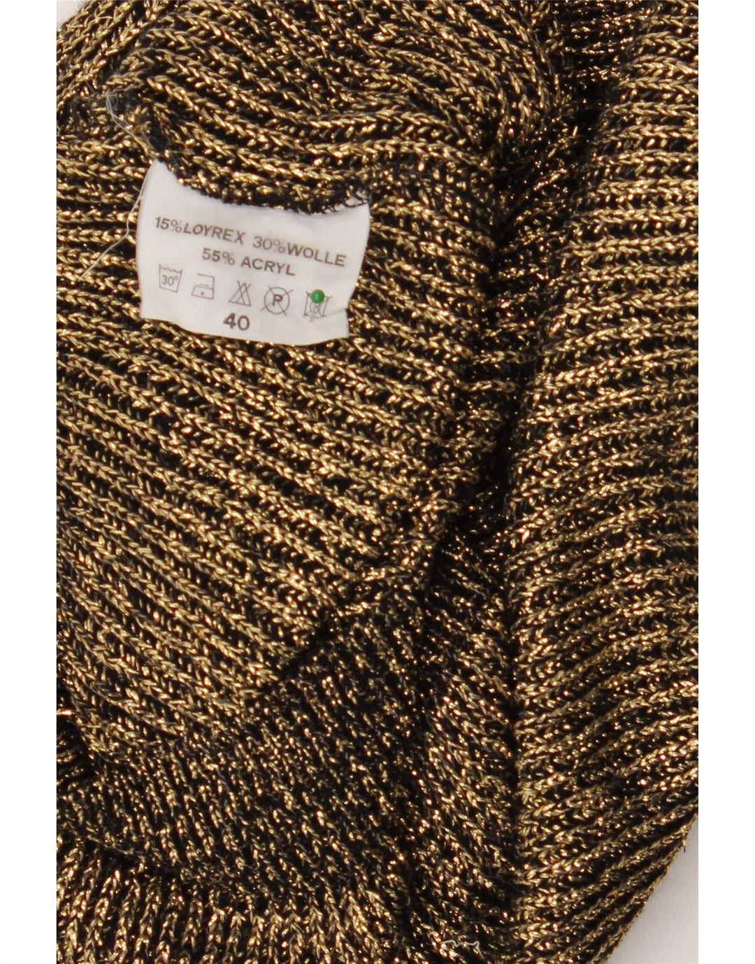 Vintage damski sweter oversize z dekoltem w kształcie litery V, UE 40, średnie złote plamki