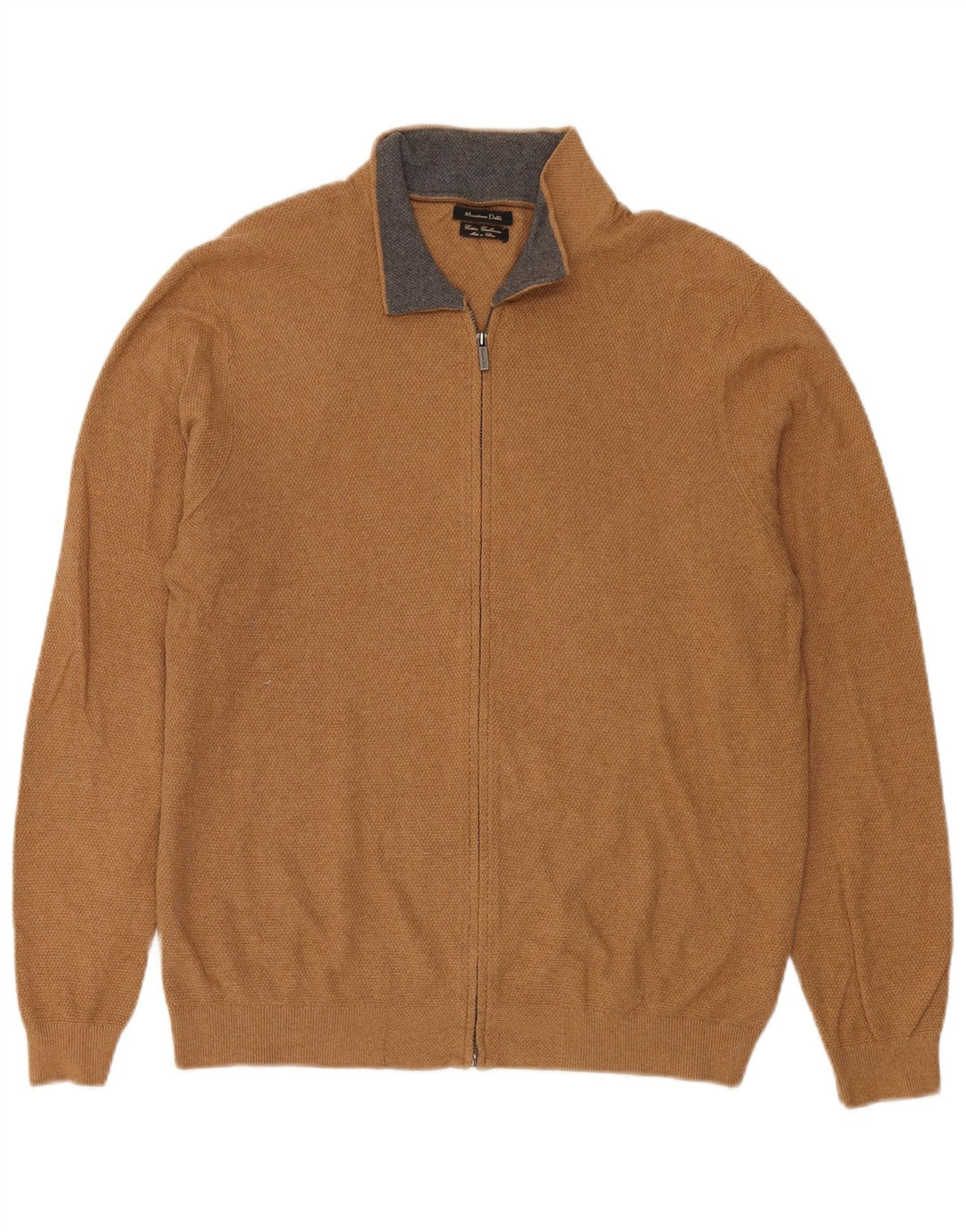 MASSIMO DUTTI Męski sweter rozpinany, duży, brązowy, bawełniany