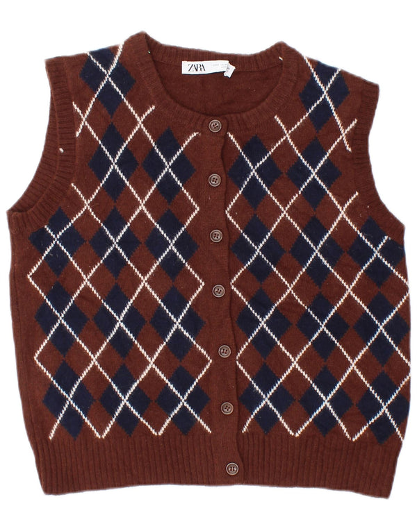 Damski sweter bez rękawów Zara UK 10 Mały brązowy Argyle/Diament