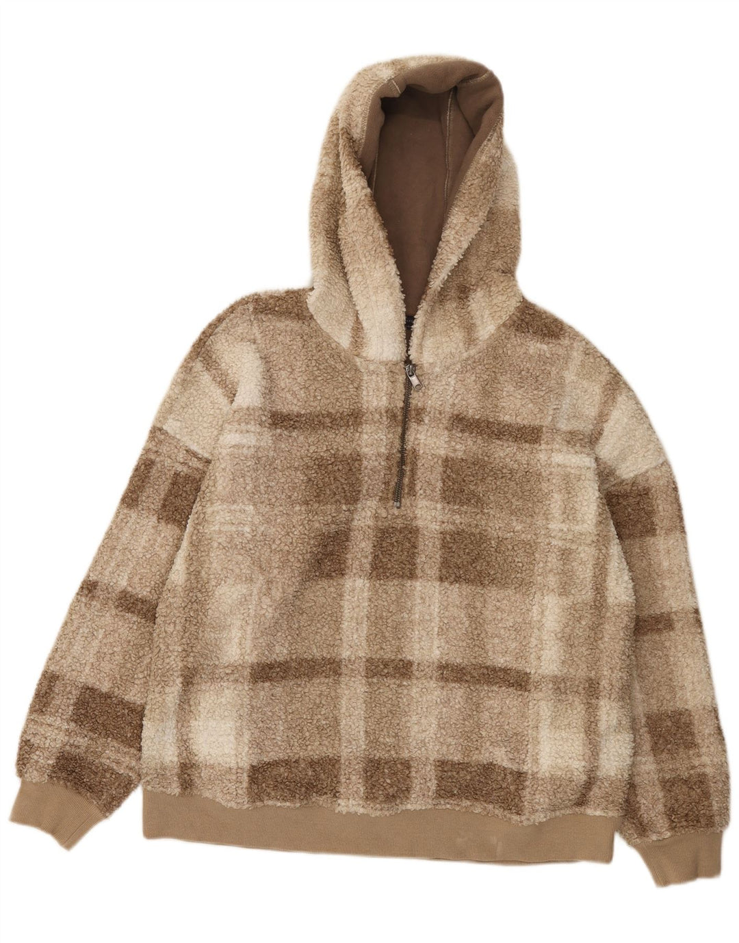 Marks & Spencer Damski sweter polarowy z zamkiem błyskawicznym UK 14, średni brąz w kratkę