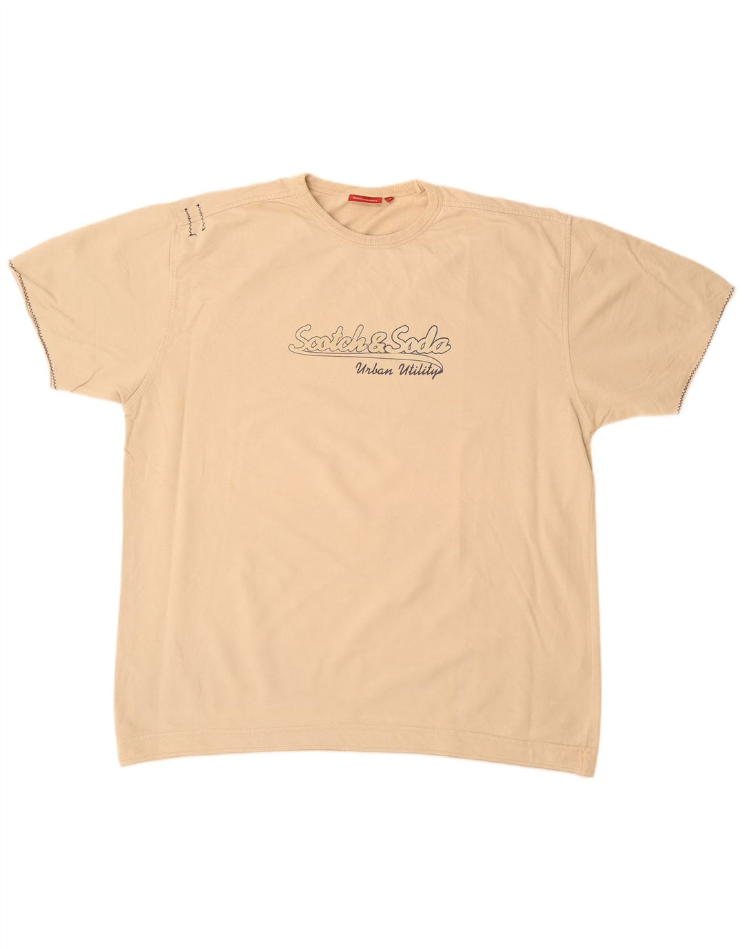 Męska bluza z krótkim rękawem SCOTCH & SODA, z grafiką, XL, beżowa, bawełniana