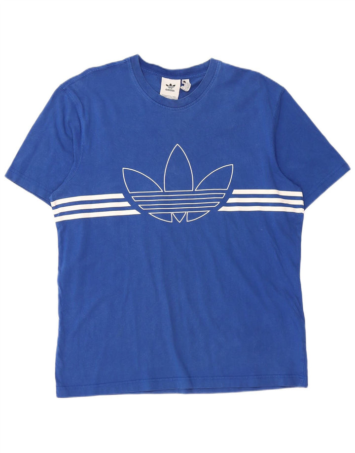 Męska koszulka z grafiką Adidas, bawełniana, średnia, niebieska w paski