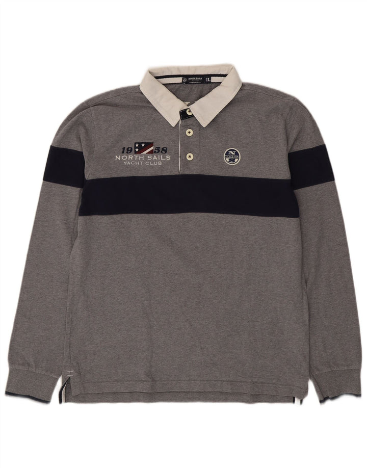 Męska koszulka polo do rugby North Sails z grafiką, duża, szara, z blokami kolorów