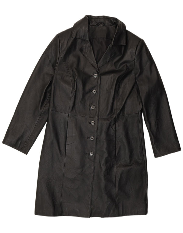 Vintage damski płaszcz skórzany UK 14, duża czarna skóra