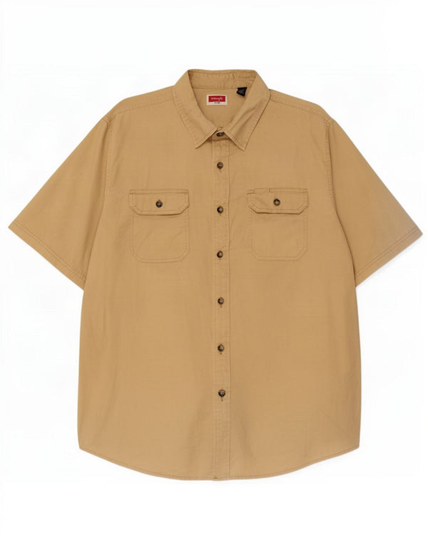 Koszula męska z krótkim rękawem Wrangler XL, beżowa, bawełniana