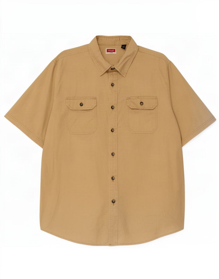 Koszula męska z krótkim rękawem Wrangler XL, beżowa, bawełniana