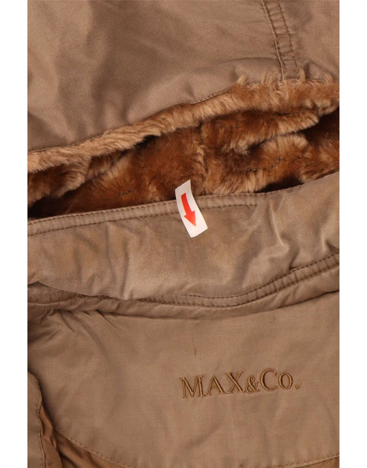 Damski ocieplany płaszcz z kapturem Max & Co. UK 12, średniobrązowy, bawełniany