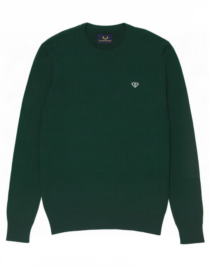 Vintage męski sweter z wycięciem pod szyją, średnio zielony, bawełniany
