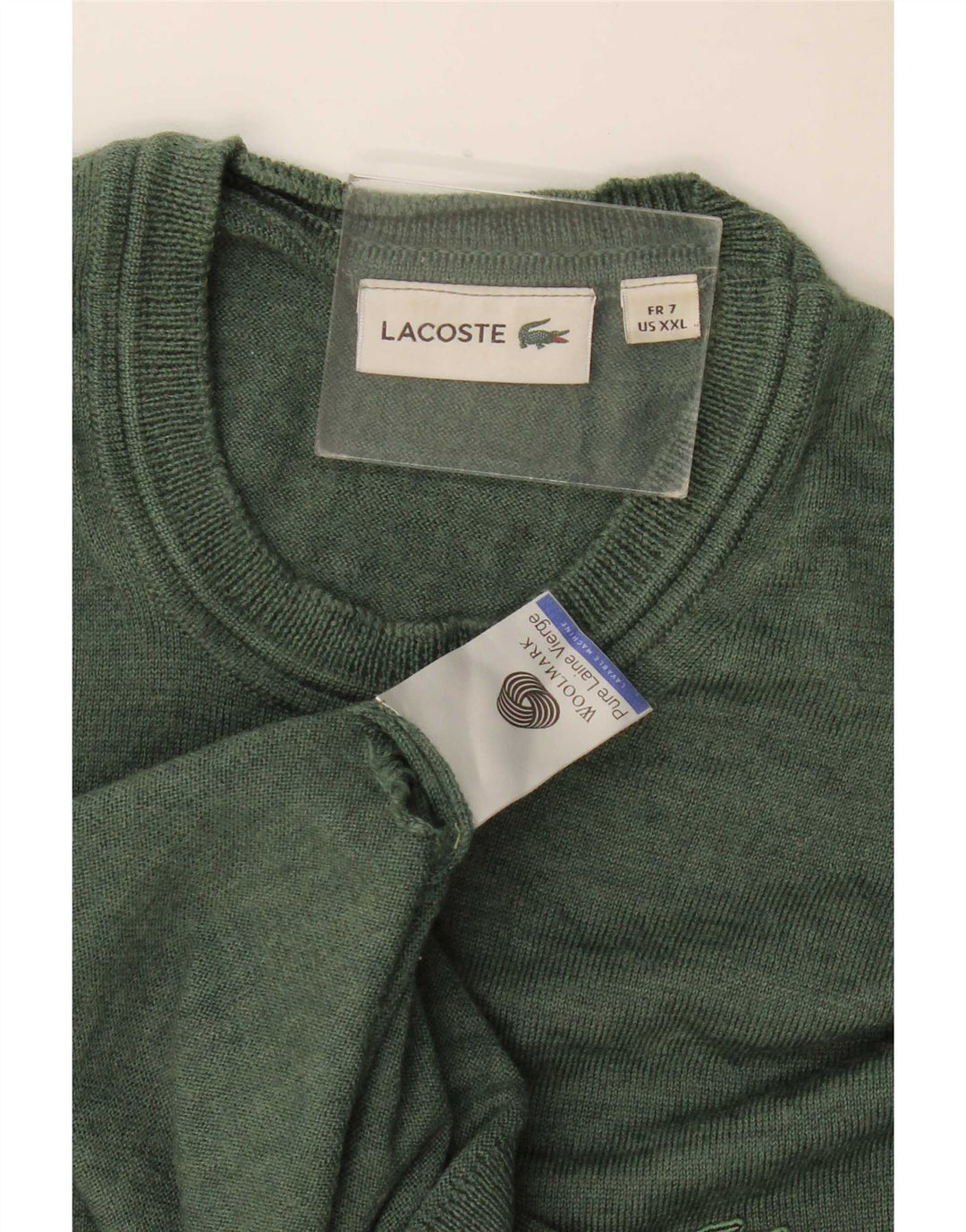 Męski sweter Lacoste z okrągłym dekoltem, rozmiar 7 2XL, zielona dziewicza wełna