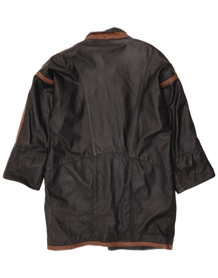 Męski płaszcz skórzany VINTAGE UK 40, duży czarny blok kolorów