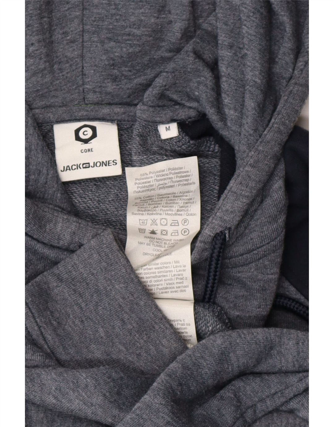 Męski sweter z kapturem i grafiką JACK & JONES, średni granat, blok kolorów