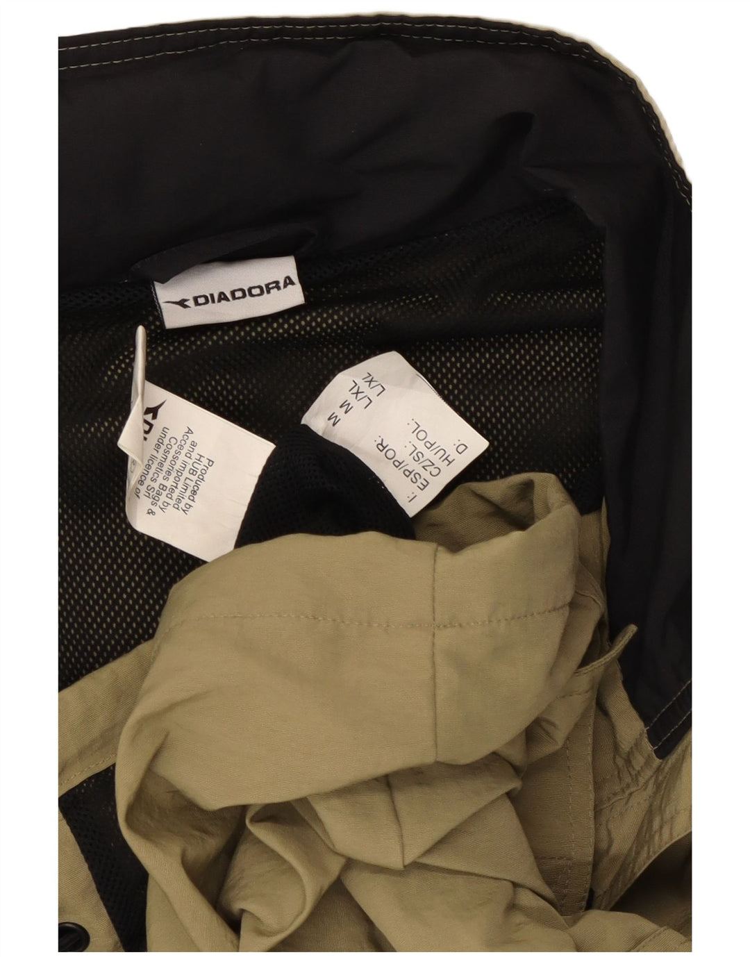 Męska kurtka przeciwdeszczowa z kapturem Diadora UK 40, duża, khaki, poliamid