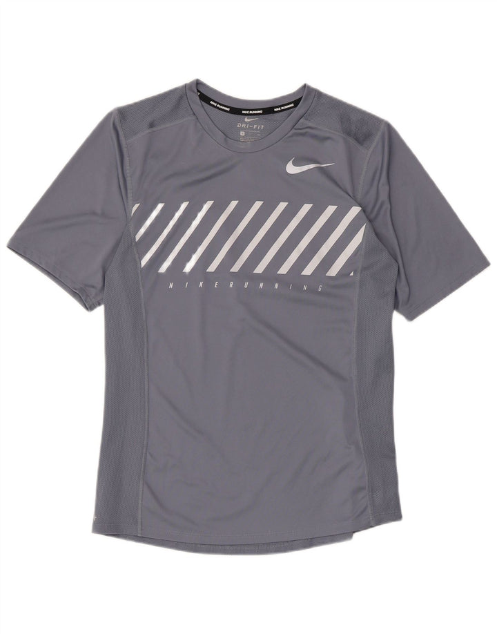 Męski T-shirt z grafiką Nike Dri Fit, mały, szary, poliestrowy