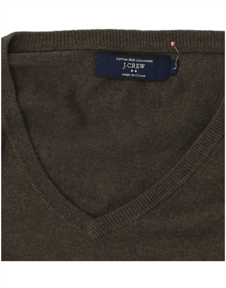 J. CREW Męski sweter z dekoltem w kształcie litery V, duży, bawełniany khaki