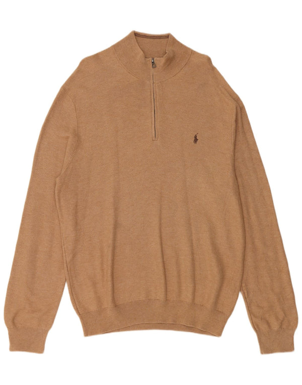 Polo Ralph Lauren Męski sweter z zamkiem błyskawicznym XL, beżowy, bawełniany