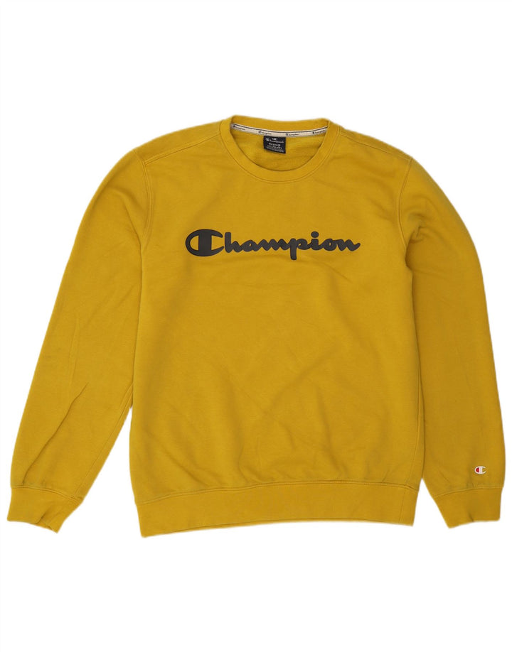 Męski sweter z grafiką Champion, średni żółty, bawełniany