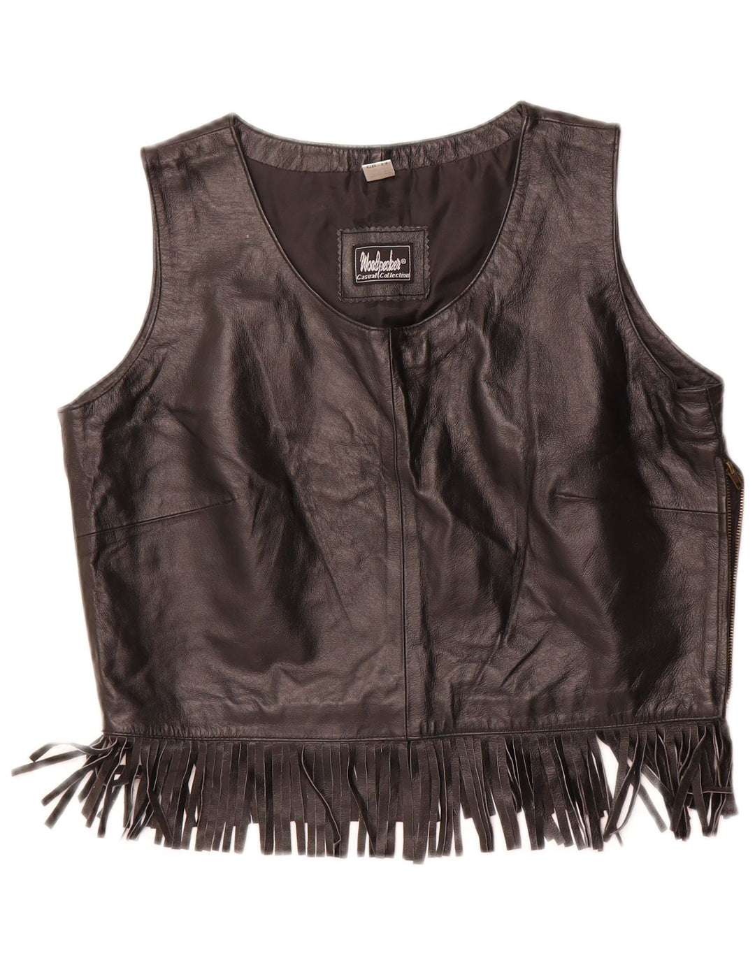 Damski krótki top WOODPECKER z kolekcji casual, EU 42, średnia czarna skóra