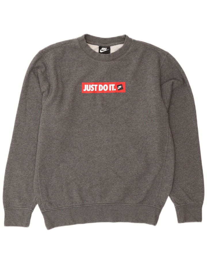 Męski sweter z grafiką Nike, mały, szary, bawełniany