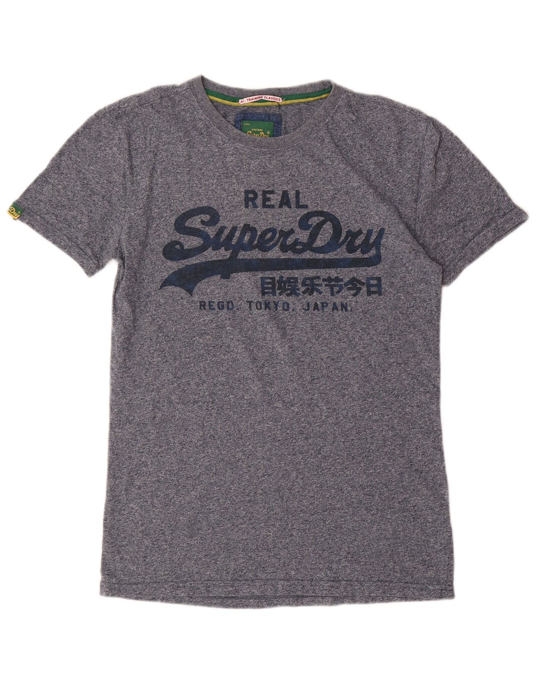 SUPERDRY Męski T-shirt z grafiką, mały, niebieski, bawełniany w cętki