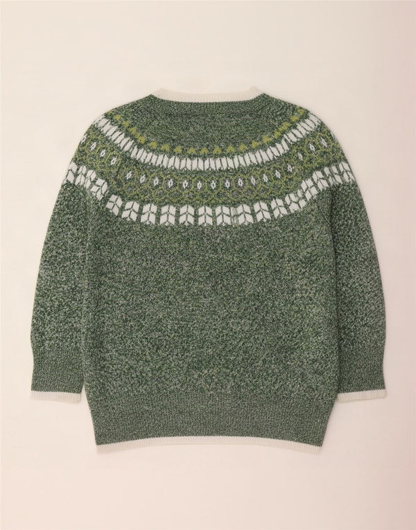 Sweter damski w stylu vintage z dekoltem w łódkę UK 22 3XL Zielony Fair Isle Akryl