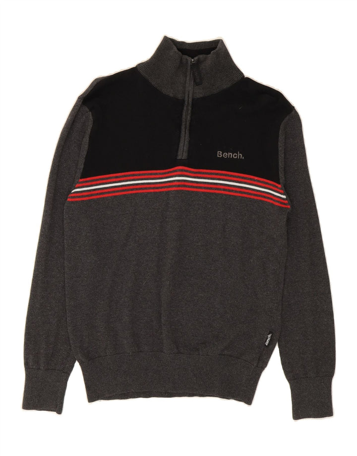 BENCH Mens Zip Neck Jumper Sweater Large Grey Colourblock Cotton Vintage Bench and Second-Hand Bench from Messina Hembry 