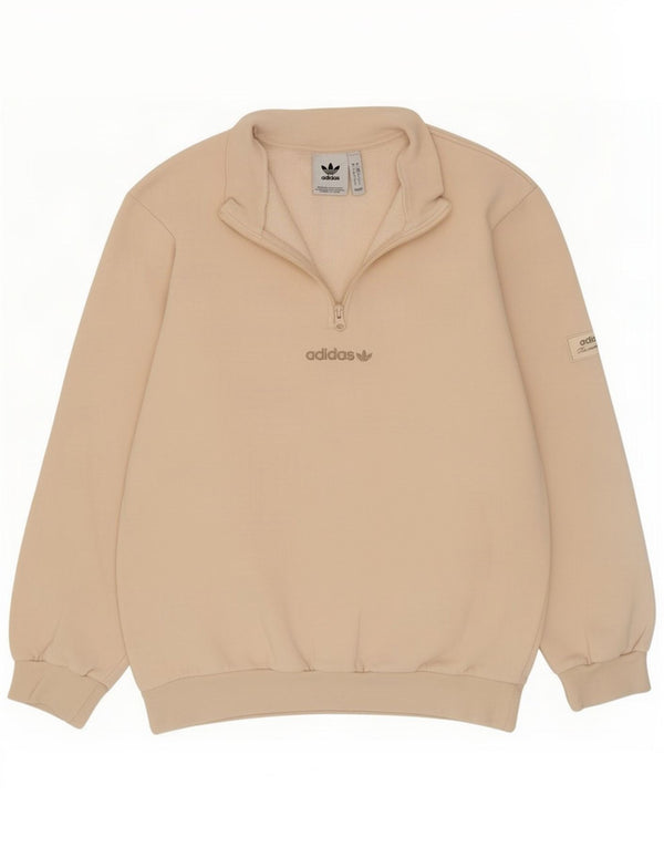 Męska bluza Adidas z grafiką i zamkiem błyskawicznym, mała, beżowa, bawełniana