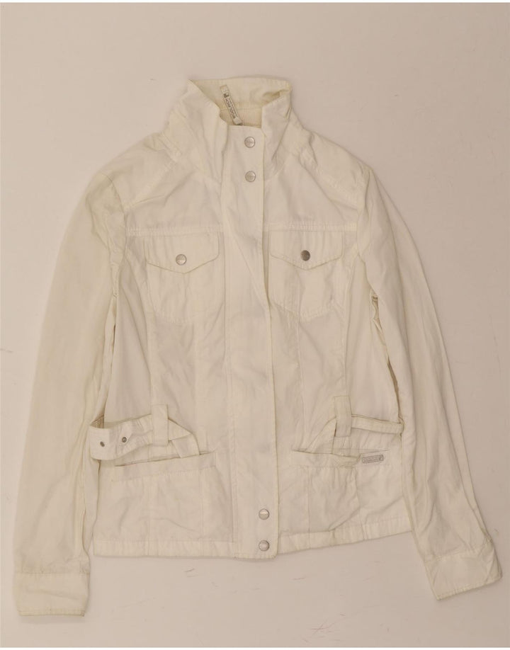 WOOLRICH Womens Utility Jacket UK 14 Medium Off White Polyester Vintage Woolrich and Second-Hand Woolrich from Messina Hembry 