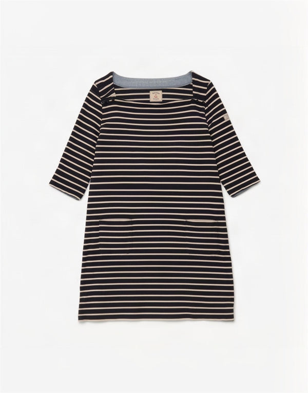 Joules Womens 3/4 Sleeve Shift Dress UK 18 XL Navy Blue Striped Nautical