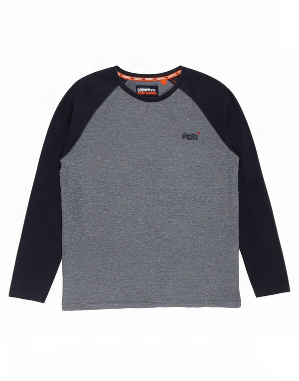 Męski top Superdry z długim rękawem 2XL, niebieska bawełna z blokami kolorów