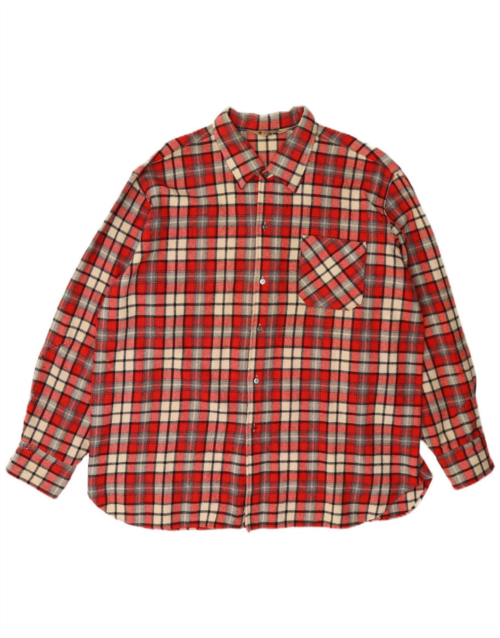 Vintage męska koszula flanelowa XL, wełniana w czerwoną kratę