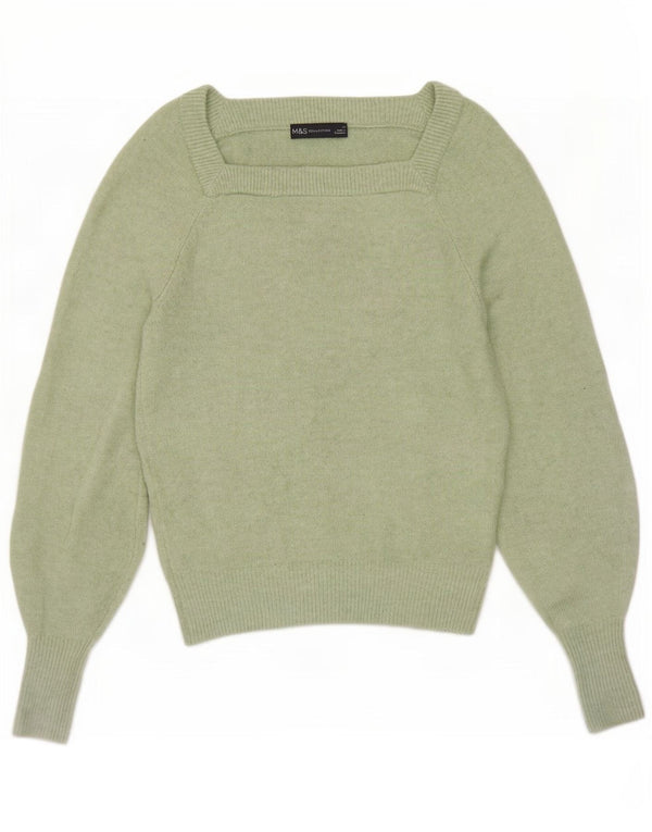 Marks & Spencer Damski sweter z dekoltem w łódkę, UK 6 XS, zielony poliester