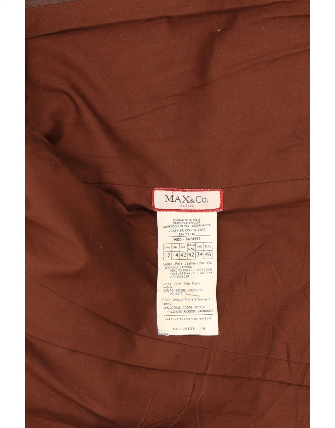 MAX & CO. Womens Leather Coat UK 14 Medium Brown Leather Vintage Max & Co. and Second-Hand Max & Co. from Messina Hembry 