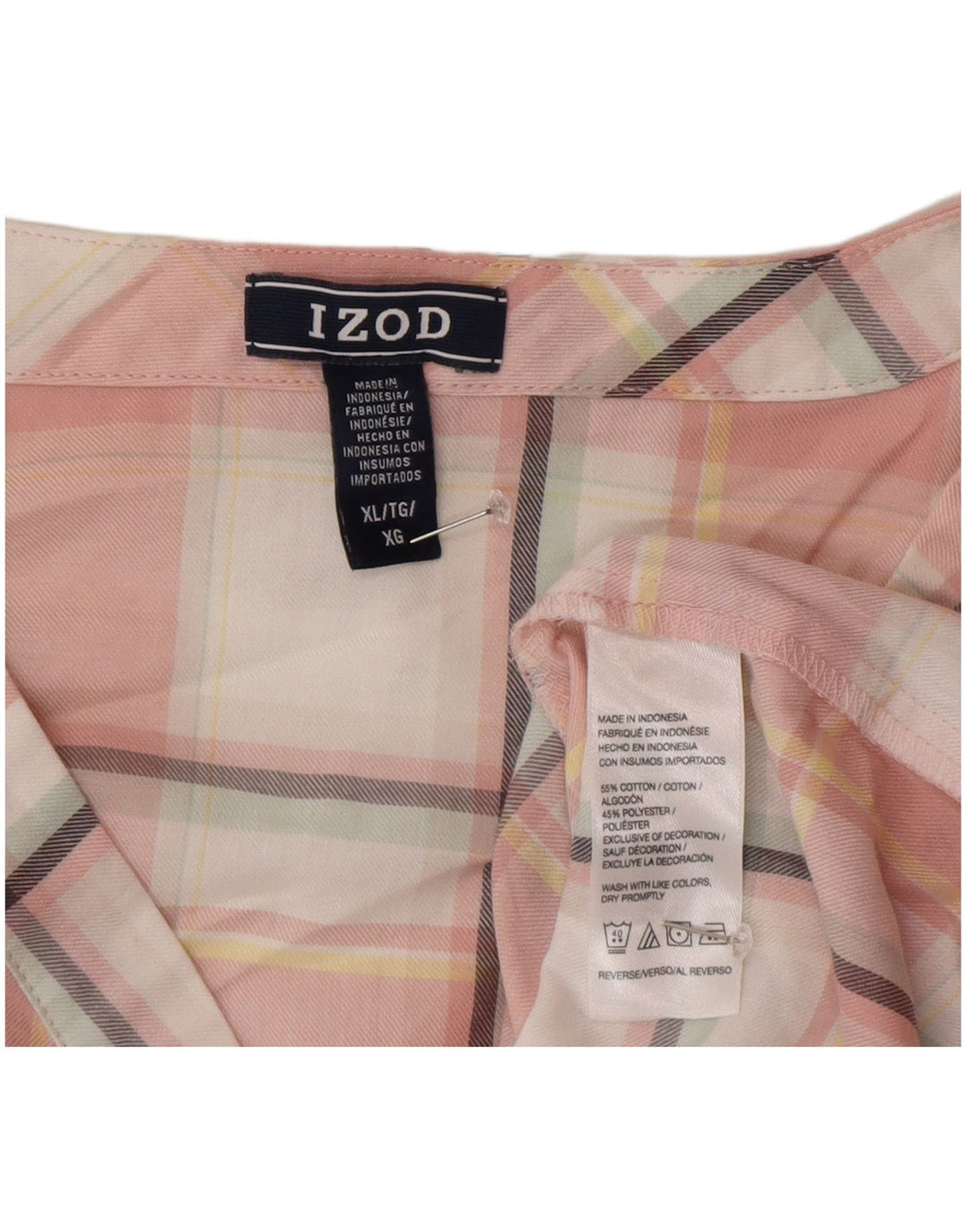 Damska bluzka z długim rękawem Izod, oversize, 3/4, UK 18 XL, różowa kratka