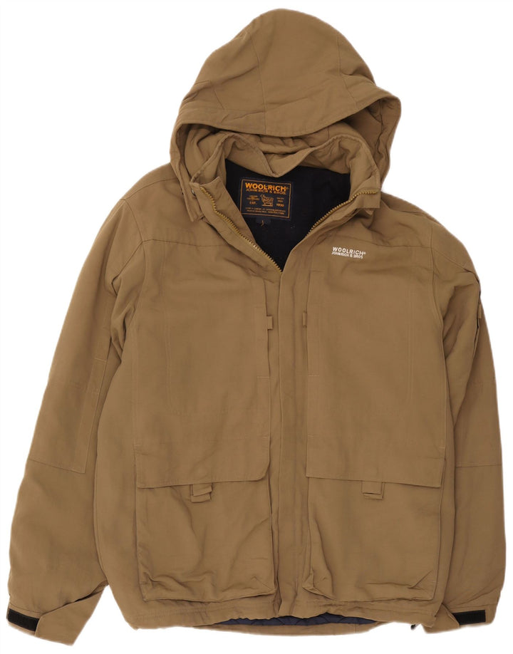 Męska kurtka wiatrówka z kapturem Woolrich UK 40, duża nylonowa khaki
