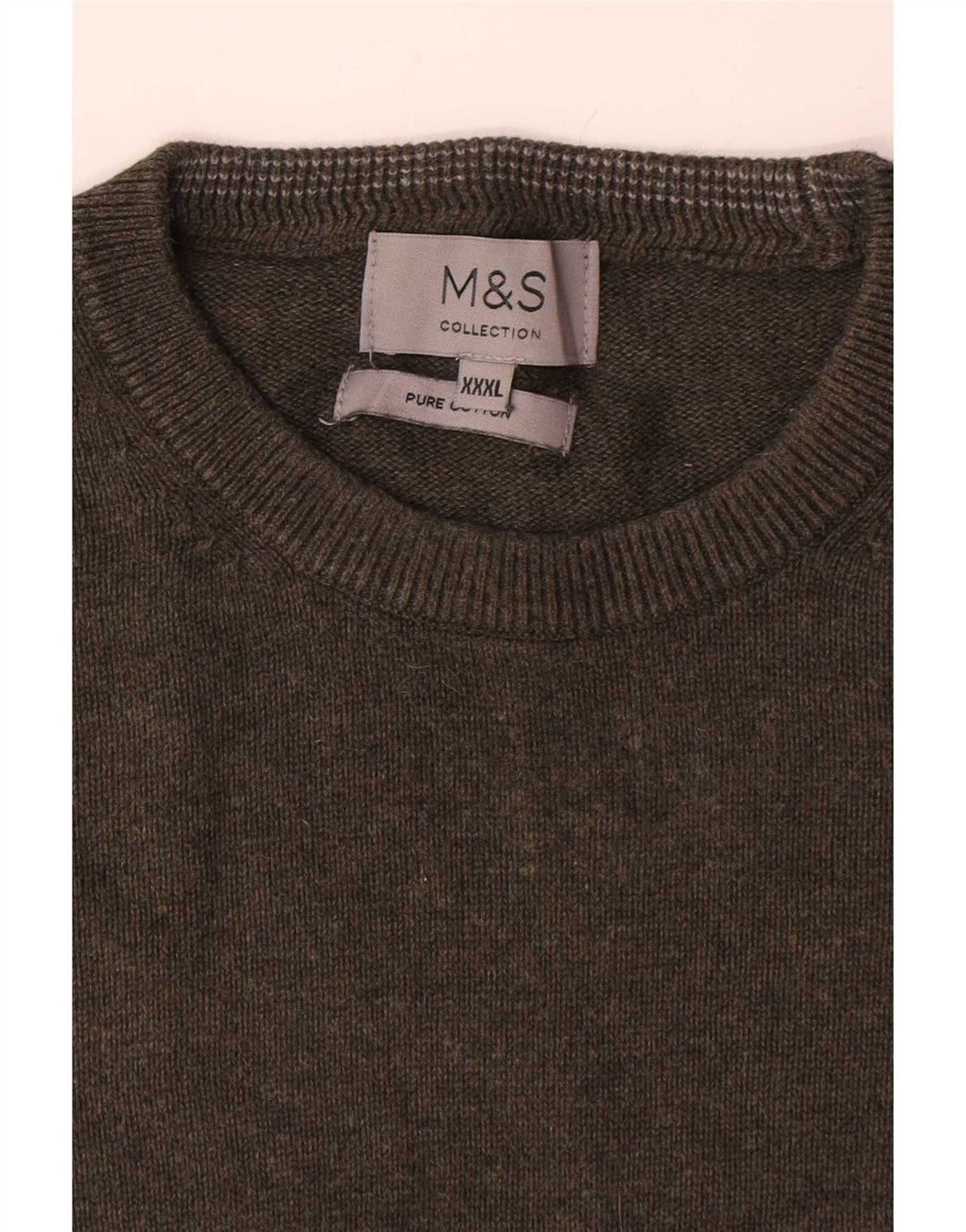 Marks & Spencer Męski sweter z okrągłym dekoltem, bawełniany khaki, 3XL