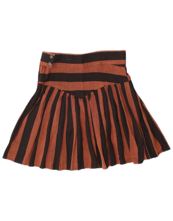 VINTAGE Damska mini plisowana spódnica IT 44 Medium W28 Brązowa wiskoza w paski