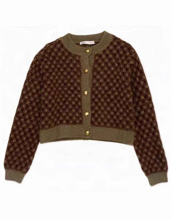 Sweter damski Zara Crop Cardigan UK 10 Small Khaki Geometryczny akryl