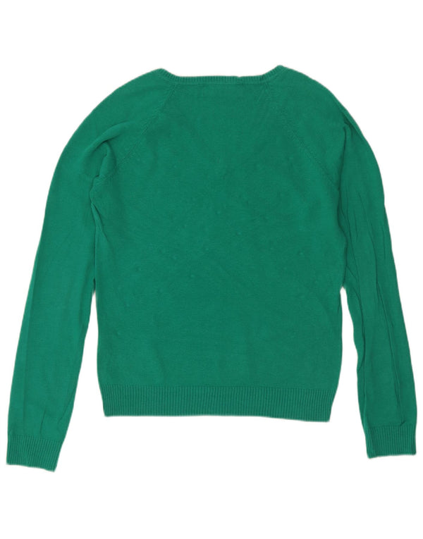 Sweter damski Zara z dekoltem w kształcie litery V, UK 14, duży, zielony, bawełniany