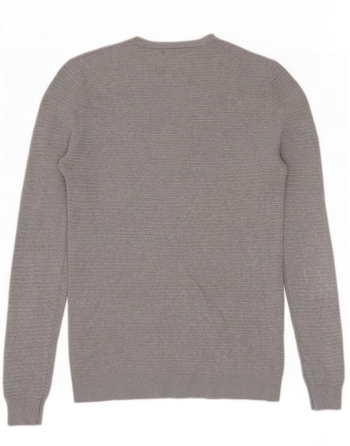 Męski sweter Zara z okrągłym dekoltem, średnioszary, bawełniany