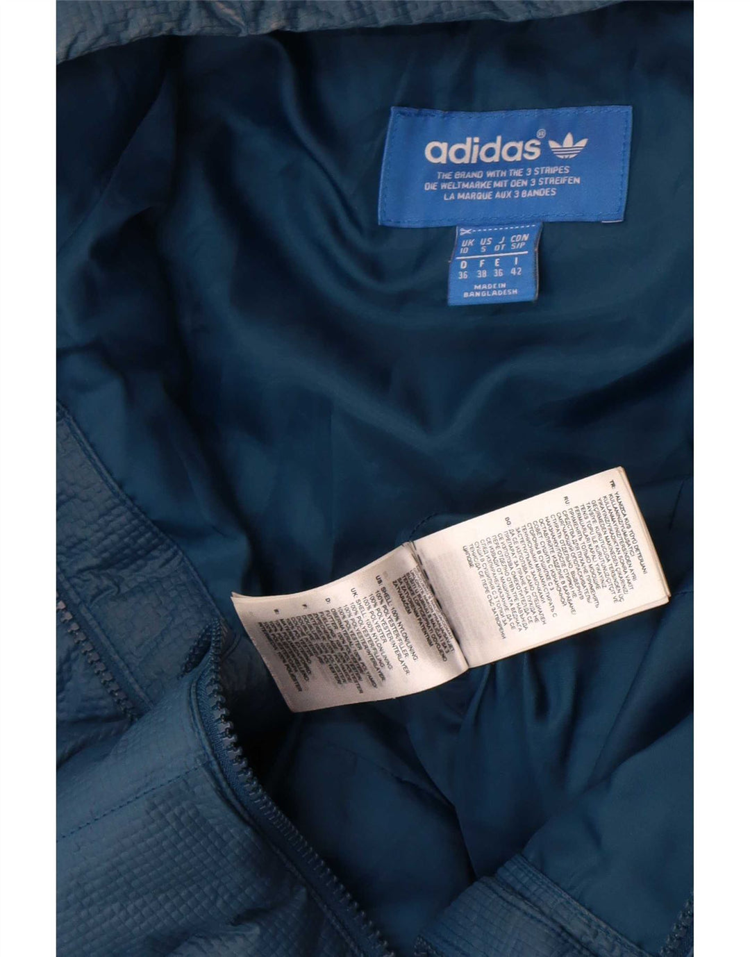 Damska kurtka z kapturem i wyściełaną Adidas UK 10, mała, granatowa, nylonowa
