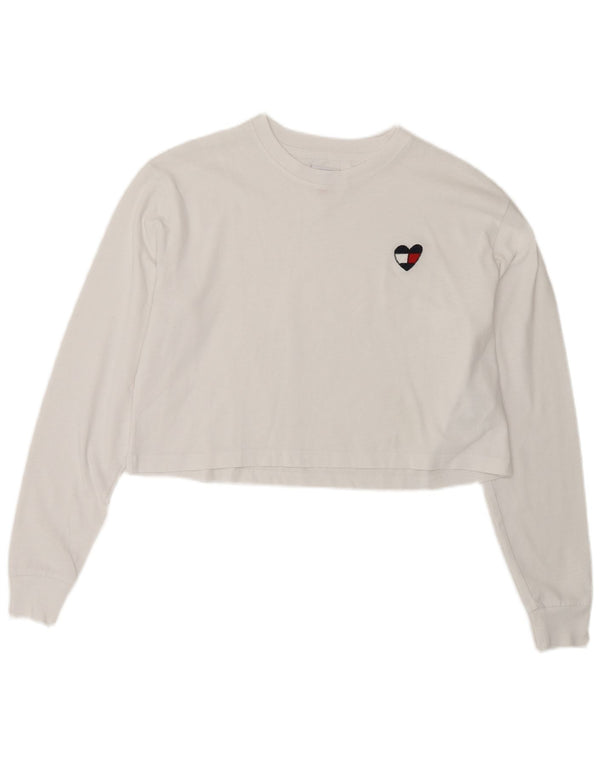 Tommy Hilfiger Womens Crop Oversized Top Long Sleeve UK 6 XS White Cotton