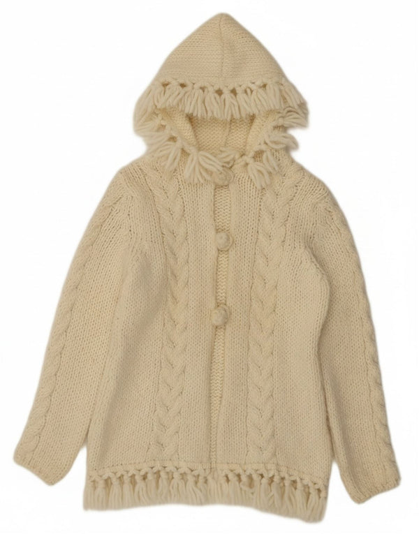 Sweter damski z kapturem w stylu vintage, UK 10, mała, biała wełna