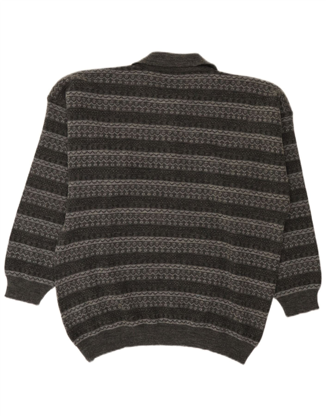 Vintage męski sweter polo z dekoltem w duże szare paski
