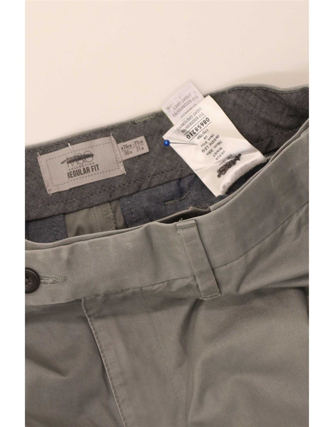 Marks & Spencer Męskie spodnie garniturowe o regularnym kroju W30 L31 Szara bawełna