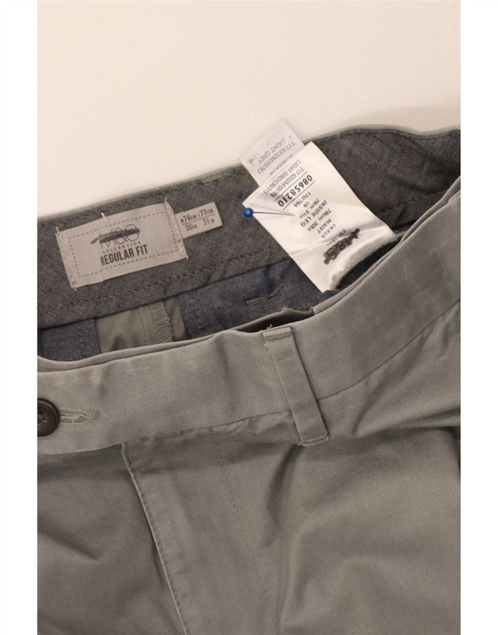 Marks & Spencer Męskie spodnie garniturowe o regularnym kroju W30 L31 Szara bawełna