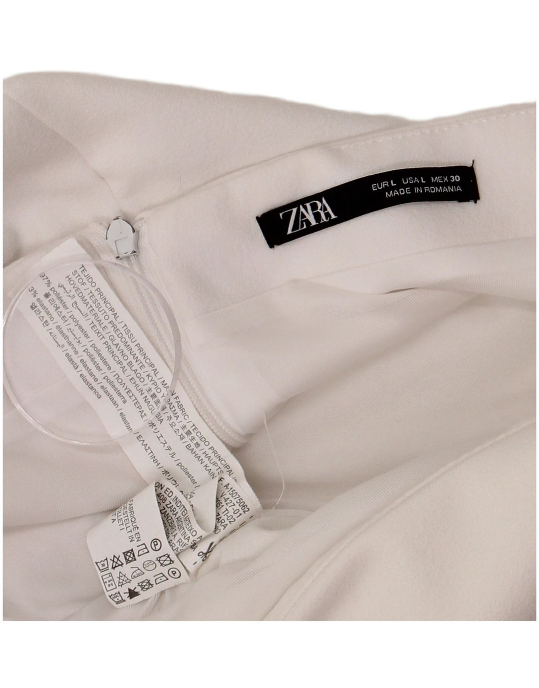 Damska spódniczka mini Zara, duża, W30, biała, poliestrowa