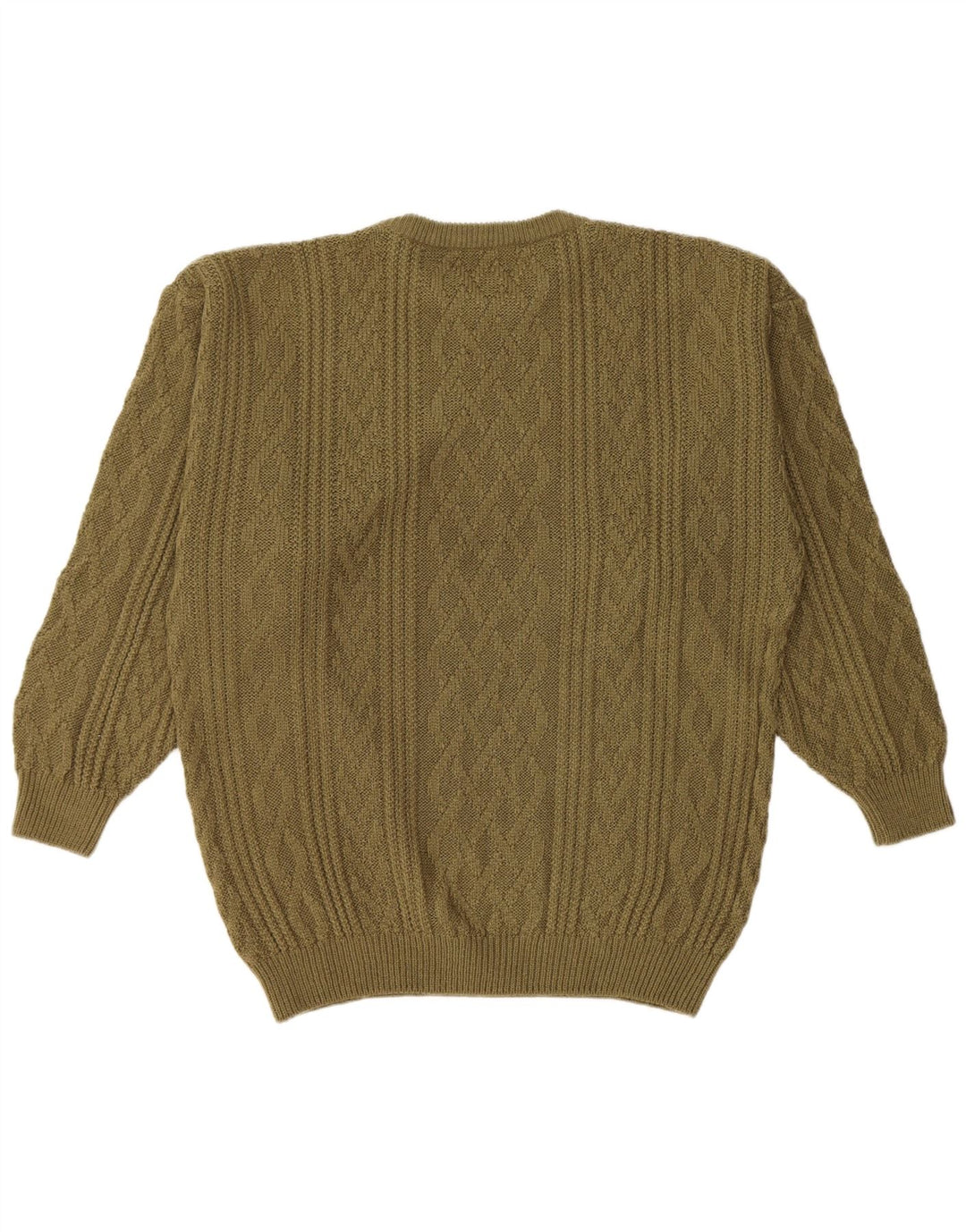 Vintage męski sweter z okrągłym dekoltem, duży, akrylowy khaki