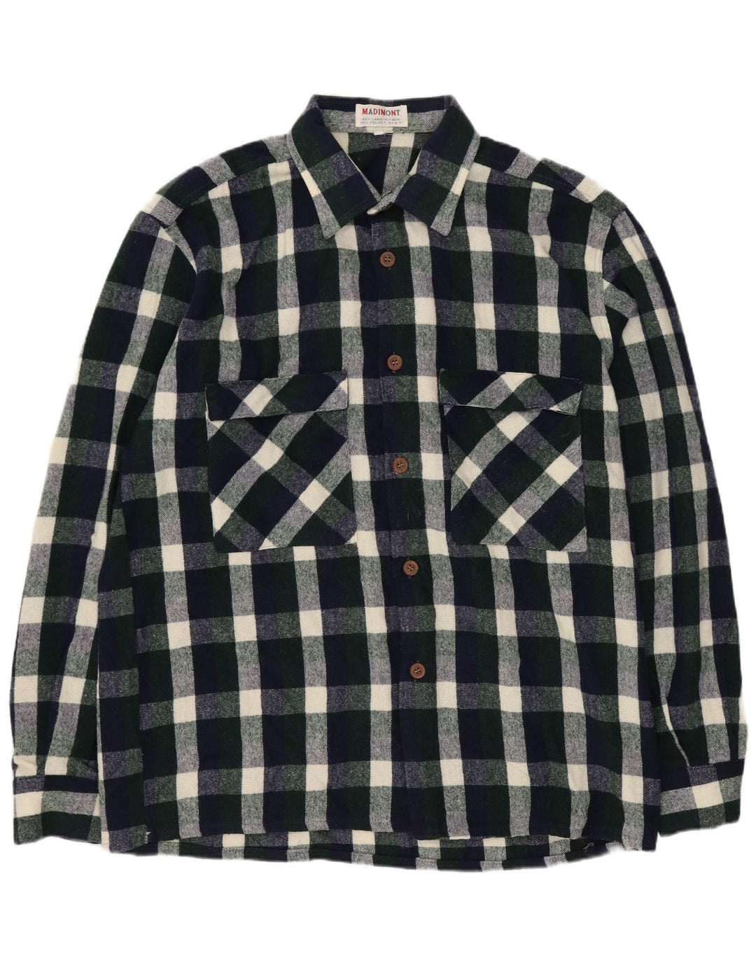 Vintage męska koszula flanelowa, duża, zielona wełna